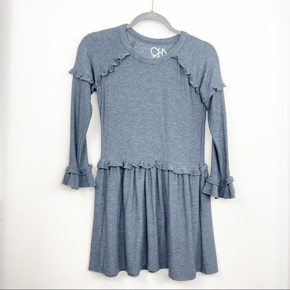 Chaser Girls Love Knit Long Sleeve Ruffle Mini Dress Size 12